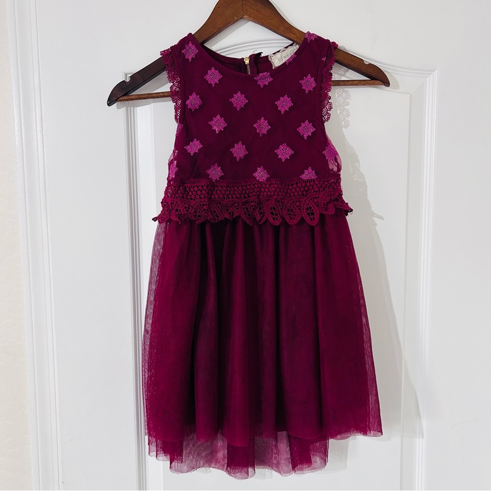 Btween Girls‎ Maroon Holiday Festive Mesh Dress Size 6X Floral Pink Long Tank